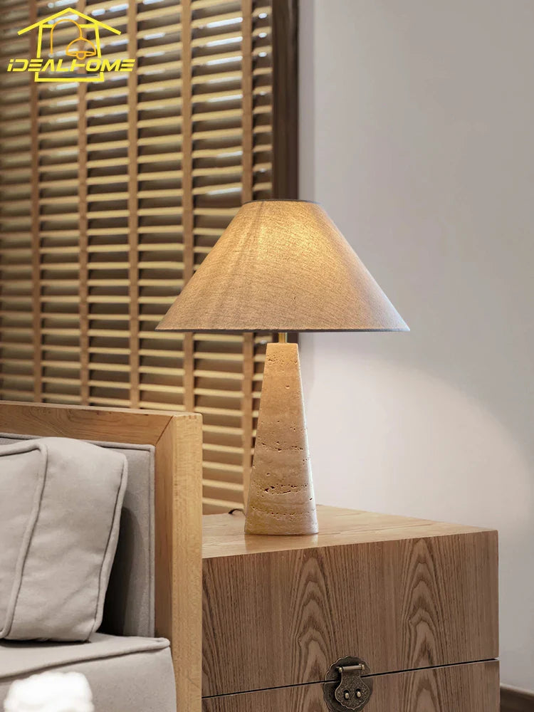 Afralia™ Wabi-Sabi Yellow Travertine Table Lamp LED E27 Vintage Desk Light