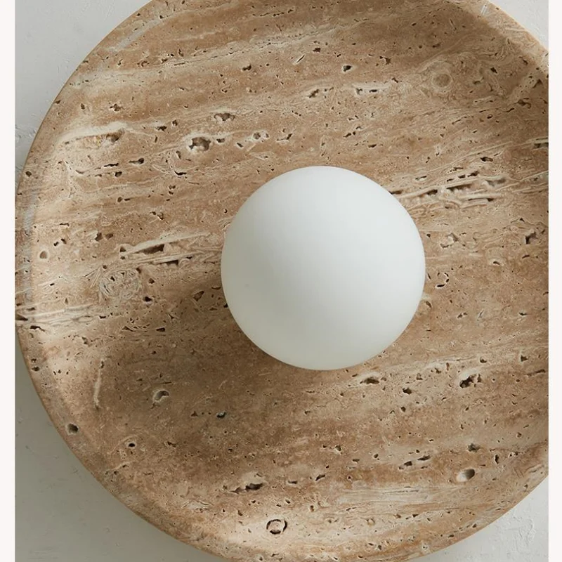 Afralia™ Glass Ball LED Ceiling Light, Japan Style, Yellow Travertine, Restaurant Reading Décor