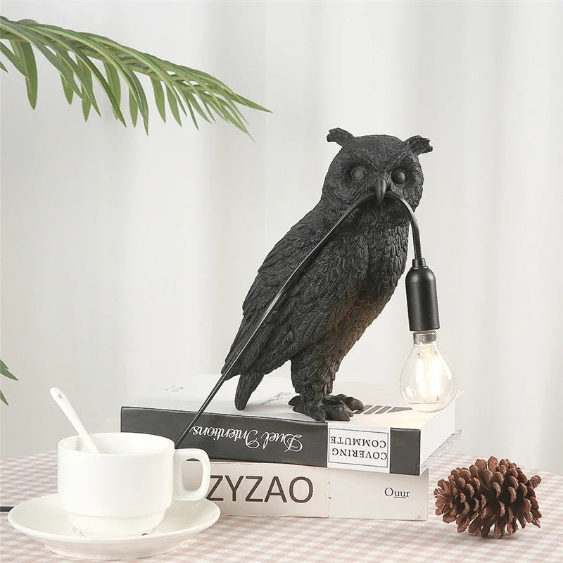 Afralia™ Owl Resin Bird Table Lamp for Halloween, Christmas, Kids' Room, and Home Decor