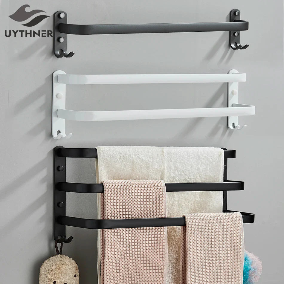 Afralia™ Aluminum Bathroom Towel Rack with Hook, Wall Mounted Multiple Layer Cloth Hanger