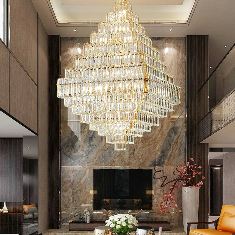 Afralia™ Luxe Crystal Pyramid Chandelier: High-end Lighting for Living Room & Hotel Lobby