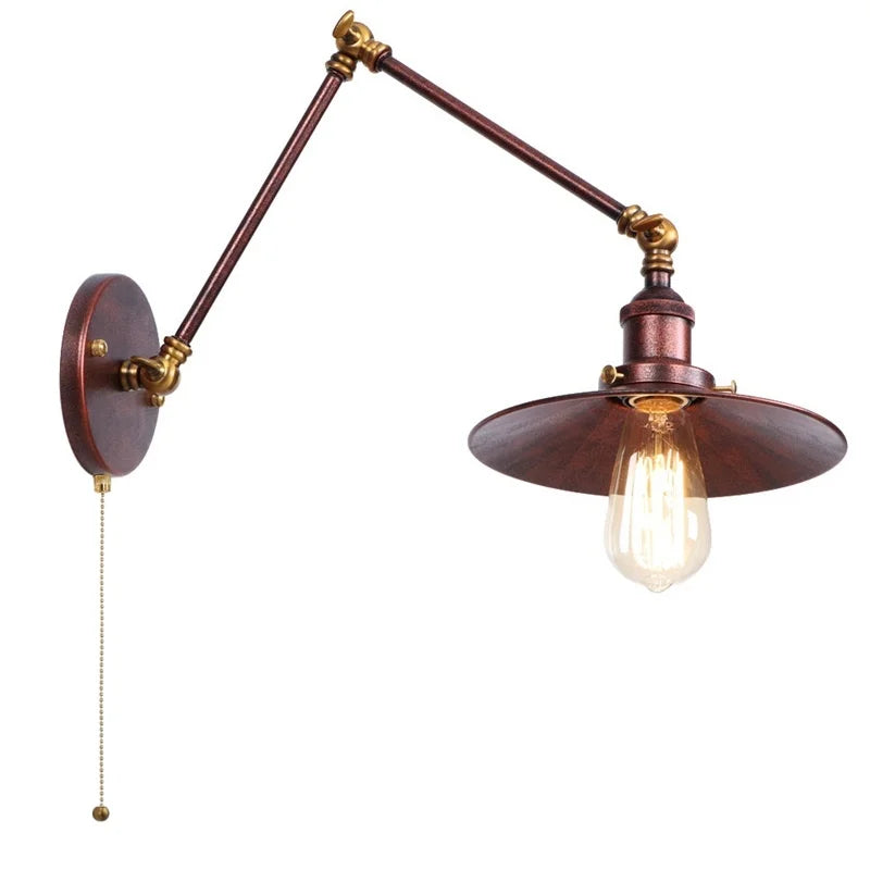 Afralia™ Rustic Vintage LED Wall Lamp with Pull Chain Switch for Stair, Restaurant, Bedroom