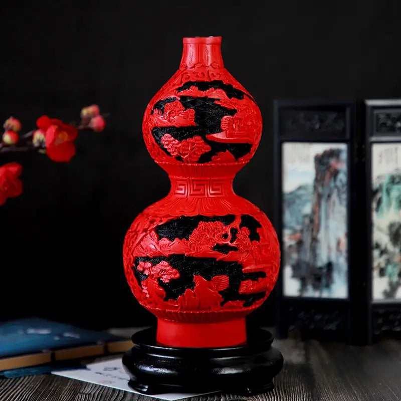 Afralia™ 10-inch Red Lacquerware Flower Auspicious Vase