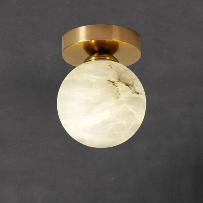 Afralia™ Golden Brass LED Marble Ball Ceiling Lamp for Restroom, Bedroom, Balcony, Aisle
