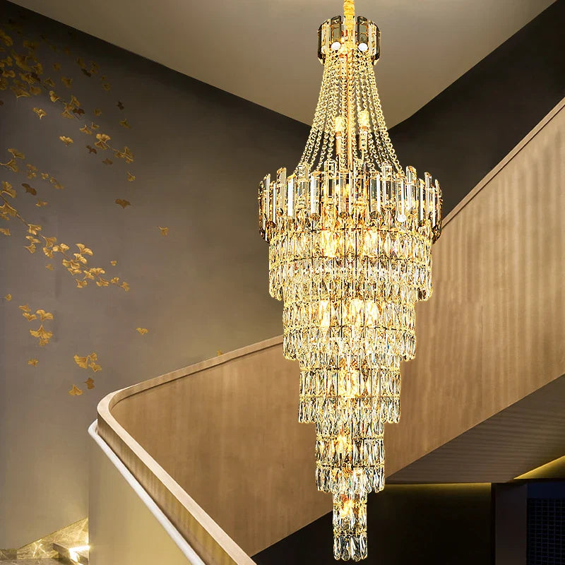 Afralia™ Crystal Chandelier Staircase Light LED Luxury Decoration
