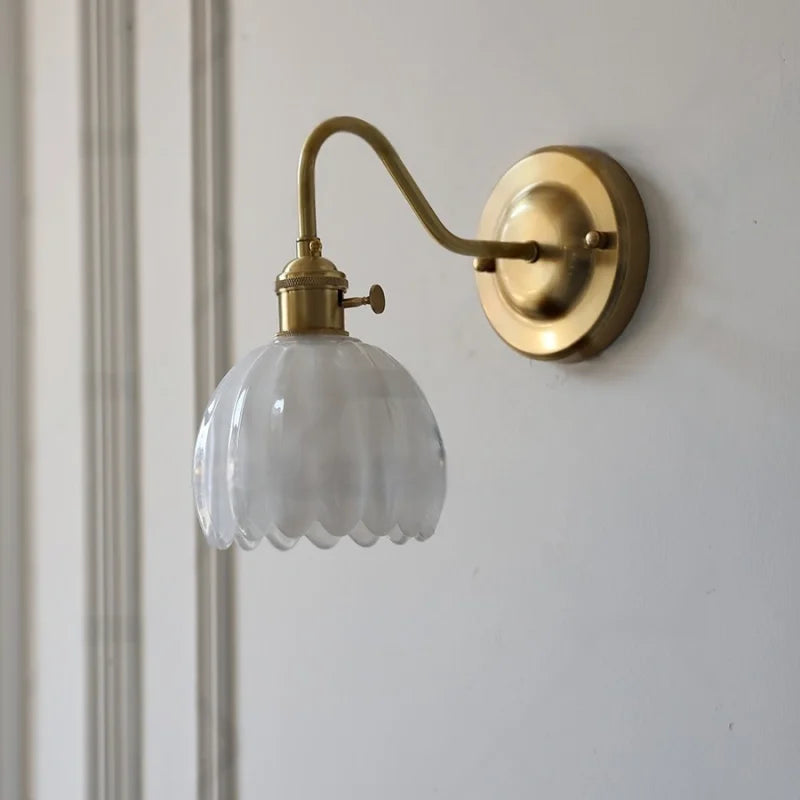 Afralia™ Glass Copper LED Wall Sconce, Modern Kitchen Dining Room Bedside Lamp Wandlamp