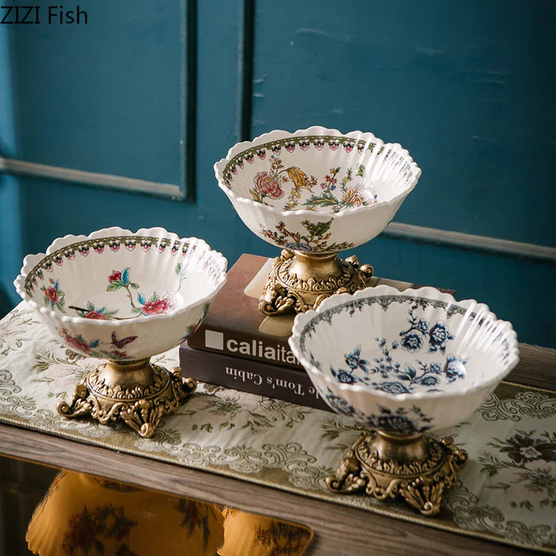 Afralia™ Colorful Flower Pattern Fruit Bowl Tray, High-Footed Dessert Plate for Coffee Table