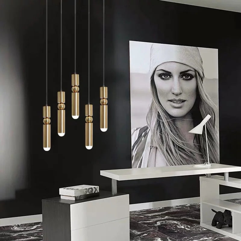 Afralia™ Metal Bullet Tube Pendant Lights for Bedroom Dining Kitchen Chandeliers