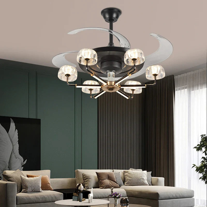 Afralia™ Chandelier Ceiling Fan with Remote Control Light Fixture