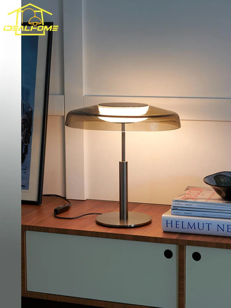 Afralia™ DORA Glass Table Lamp Touch LED Decorative Desk Light Red/Gray Bedroom Living