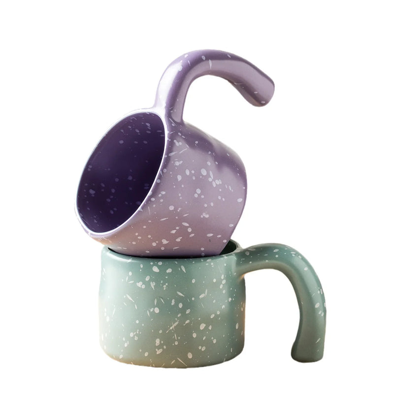 Afralia™ Curved Moon Handle Ceramic Mug - 260ml Simple Nordic Japanese Korean Style