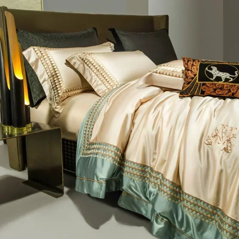 Afralia™ 1200TC Egyptian Cotton Embroidery Bedding Set - Queen King Size Bedlinens