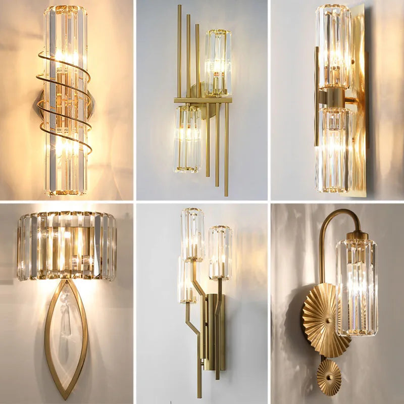 Afralia™ Crystal Gold Wall Lamp for Luxurious Living Room and Bedroom Lighting