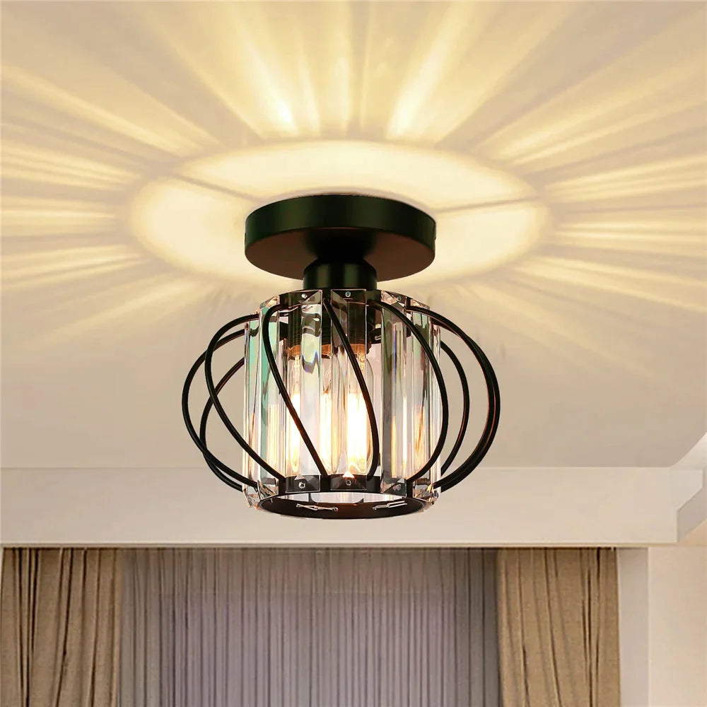 Afralia™ Iron Round Crystal Ceiling Chandelier for Modern Indoor Lighting