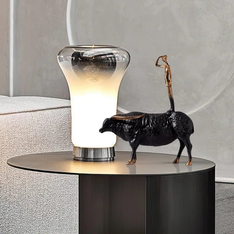 Afralia™ Abstract Black Yak Golden Cow Sculpture Decorative Metal Figurine