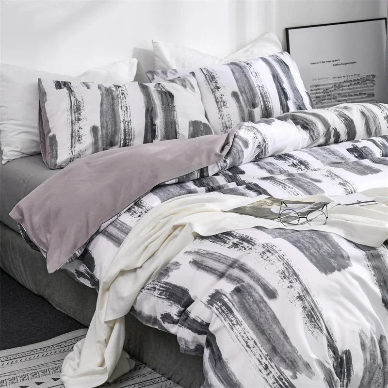 Afralia™ Plaid Pattern Sanding Bedding Set: Queen to King Size Duvet Cover with Pillowcases