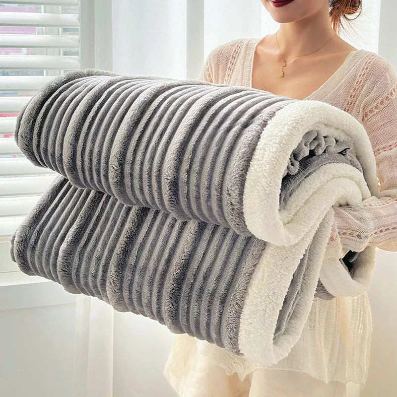 Afralia™ Cozy Lamb Wool Plush Blanket for Adults: Soft, Thickened, Multi-Use Ribbed Shawl