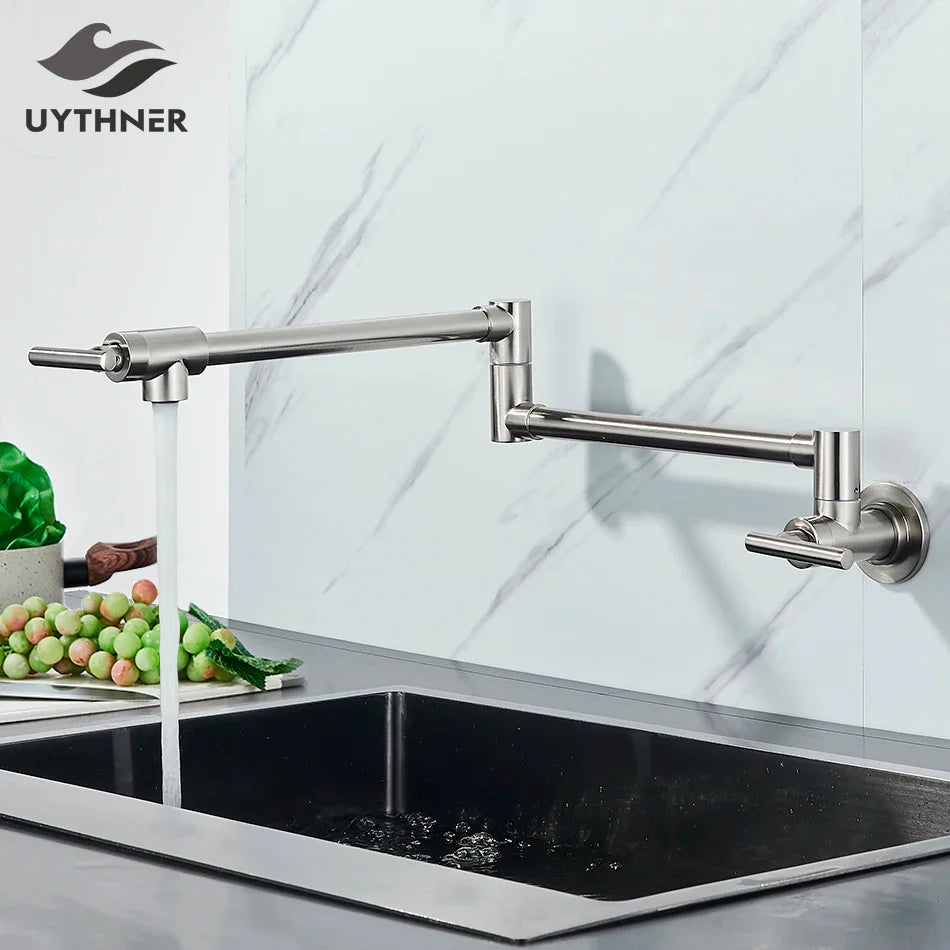 Afralia™ Swivel Kitchen Sink Faucet: Black Rotated Cold Water Tap, Solid Brass Wall Mounted Pot Filler.