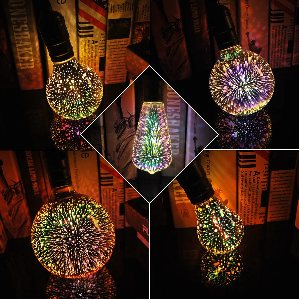 Afralia™ 3D LED Fireworks Decor Bulb - Colorful Indoor Lighting for Home Decor & Christmas