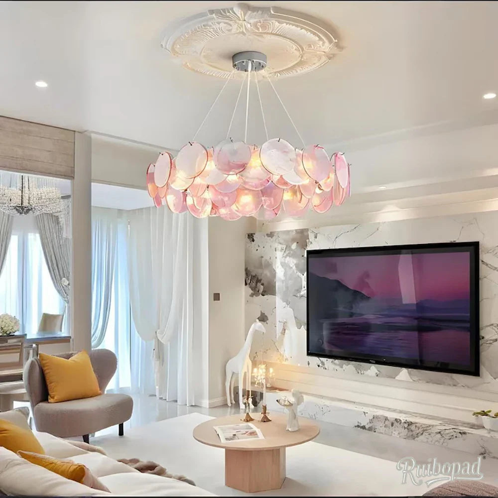 Afralia™ Pink Murano Crystal Chandelier - French Vintage Pendant Light for Home Decor