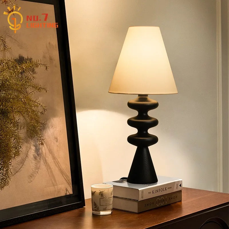 Afralia™ Medieval Solid Wood Table Lamp LED E27 Art Decor Desk Lights