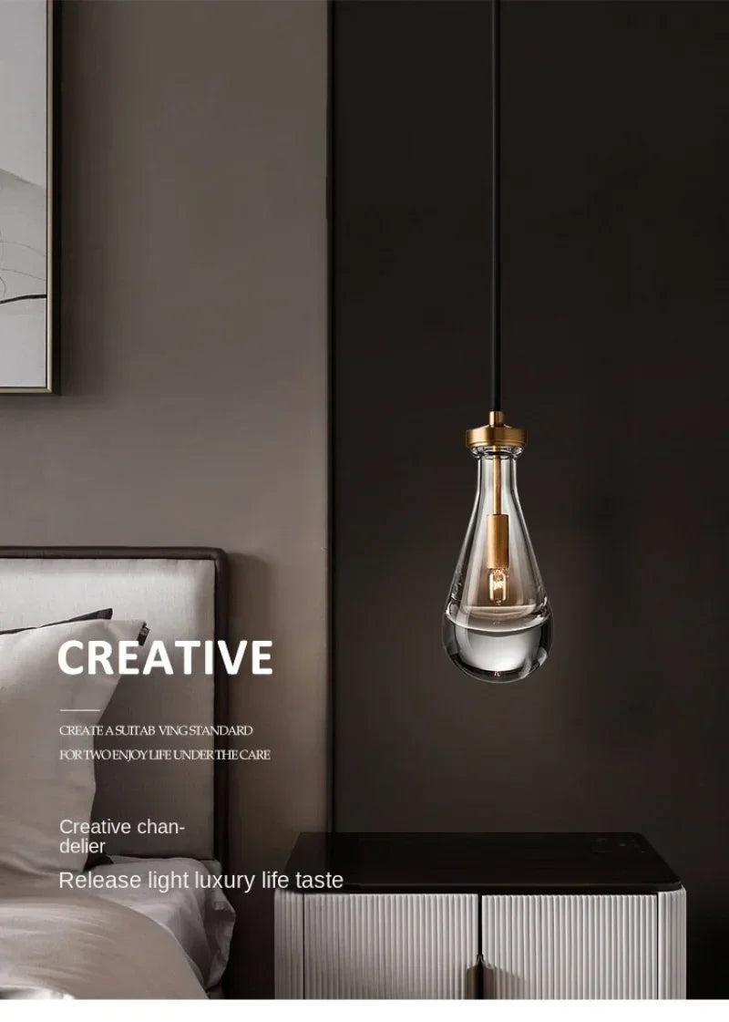 Afralia™ Glass Water Droplet Pendant Lights - Modern LED Chandeliers for Bedroom, Bathroom & Home