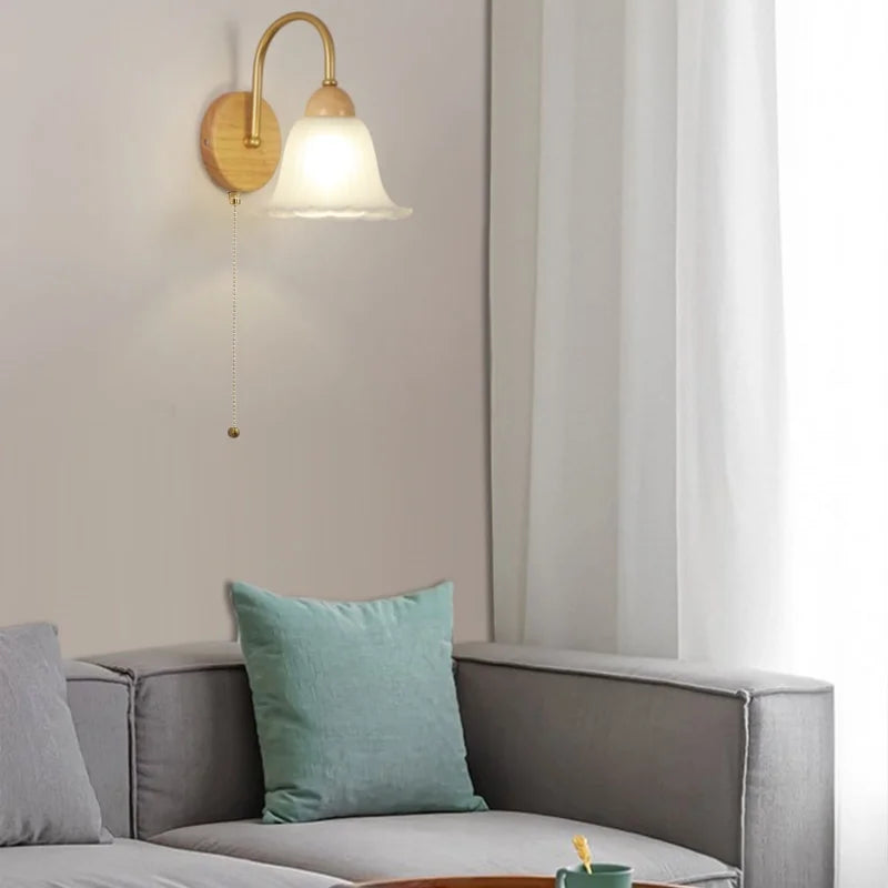 Afralia™ Nordic Glass LED Wall Light Sconce with Pull Chain Switch