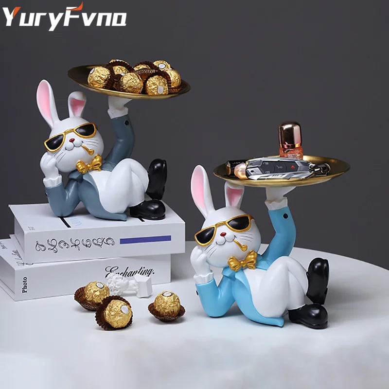 Afralia™ Resin Rabbit Sculpture: Bunny Storage Box & Key Holder Home Decor