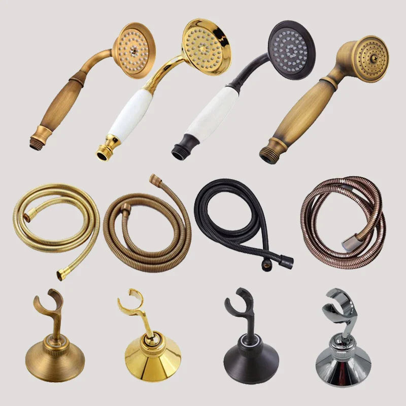 Afralia™ Antique Gold Handheld Shower Head with Holder and Plumbing Hose
