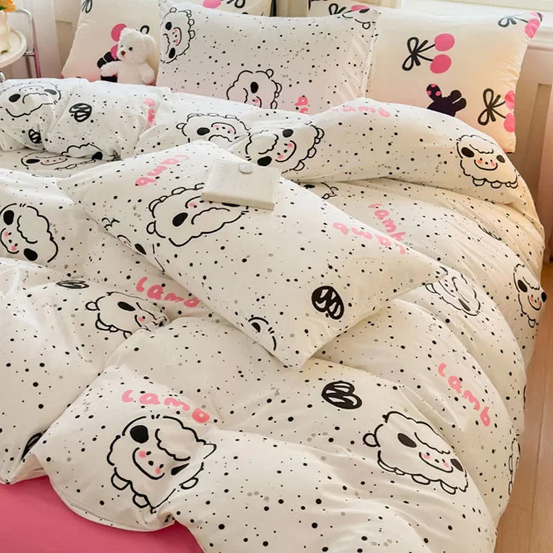 Afralia™ Children Cartoon Print Bedding Set, Double-Layer Yarn Quilt Cover, Cozy Bedroom Decor