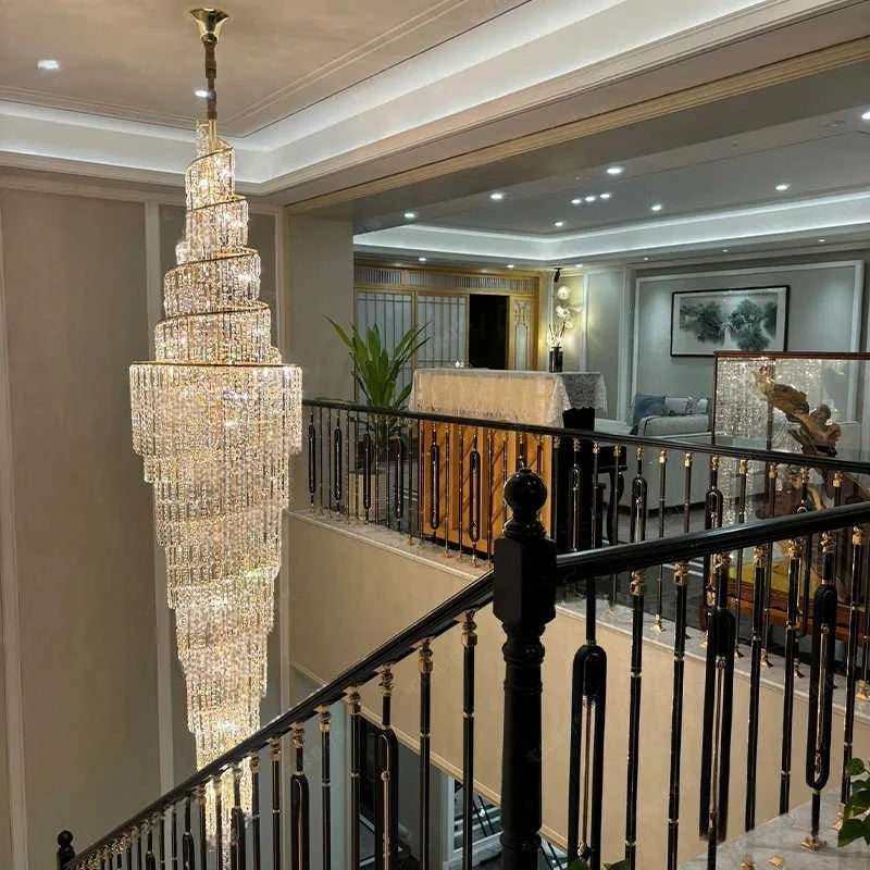 Afralia™ Crystal Chandelier Spiral Staircase LED Lighting for Modern Living Room