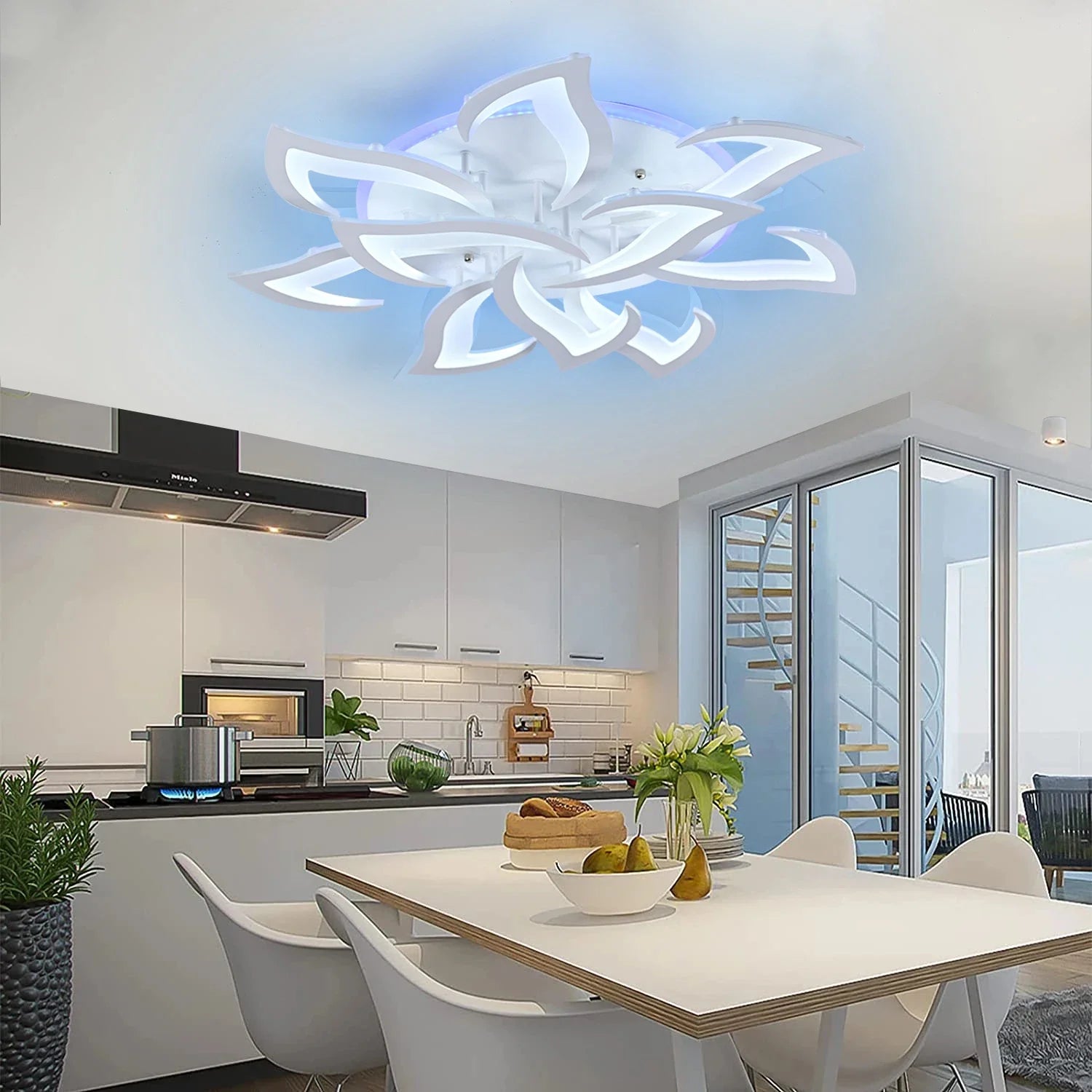 Afralia™ Lotus LED Chandelier for Living Dining Bedroom Kitchen Art Deco Ceiling Light