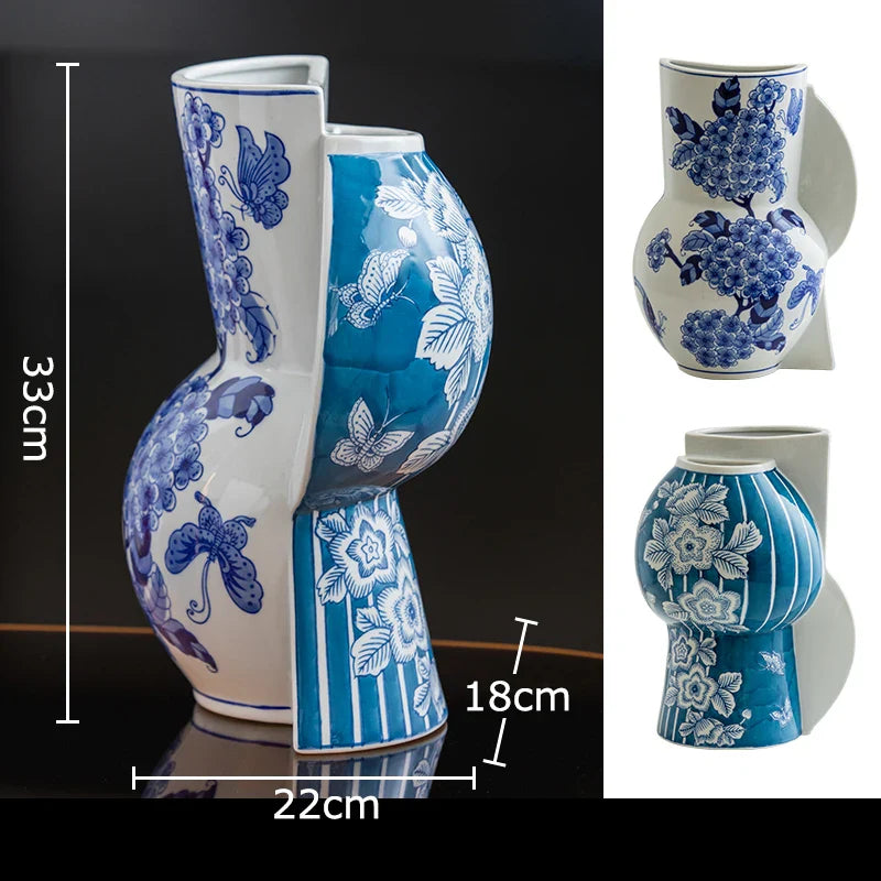 Blue & White Porcelain Vase with Flower & Bird Patterns by Afralia™: Elegant Table Decoration & Plant Pot
