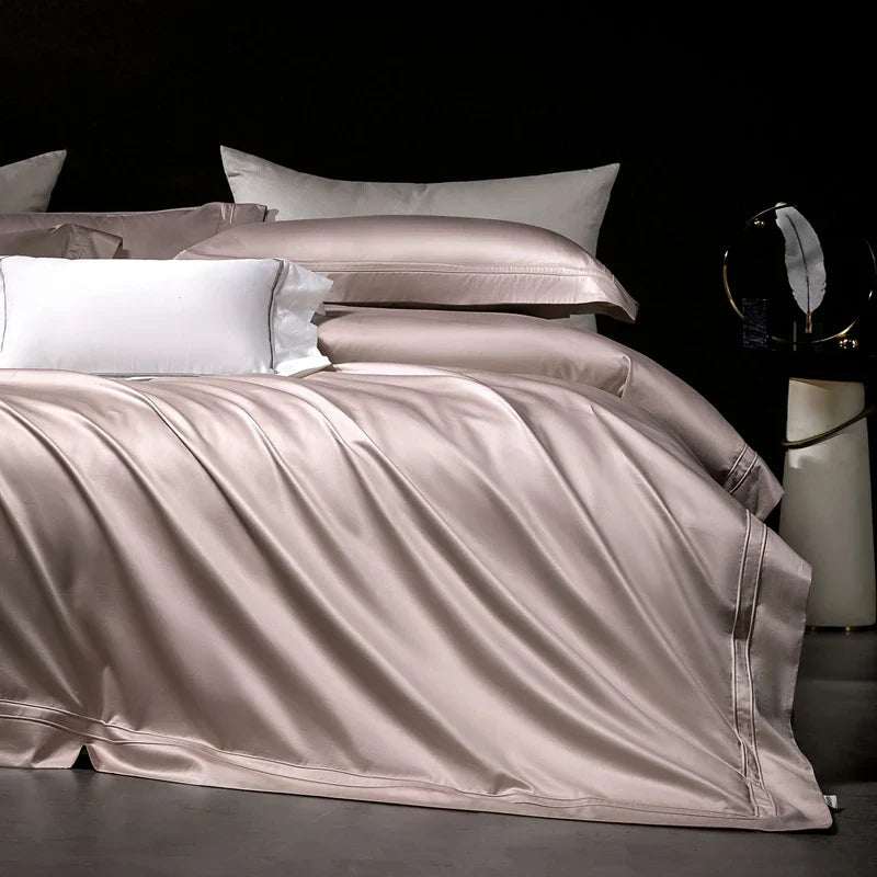 Afralia™ Satin 1400TC Egyptian Cotton Bedding Set - Duvet Cover, Bed Sheet, Fitted Sheet, Pillowcases