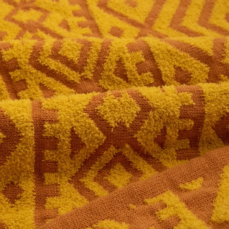 Afralia™ Tribal Pattern Soft Throw Blanket 50"x62" Grey Mustard Yellow Ivory