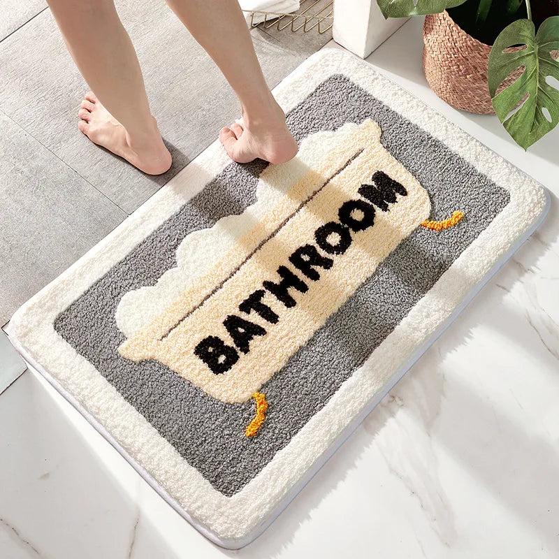 Afralia™ Flocked Embroidery Bathroom Mat Thicken Super Absorbent Water Quick-drying Anti-Slip Rug