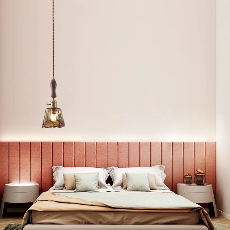 Afralia™ Amber Glass LED Hanging Lamp Japanese Vintage Pendant Lights for Bar Loft