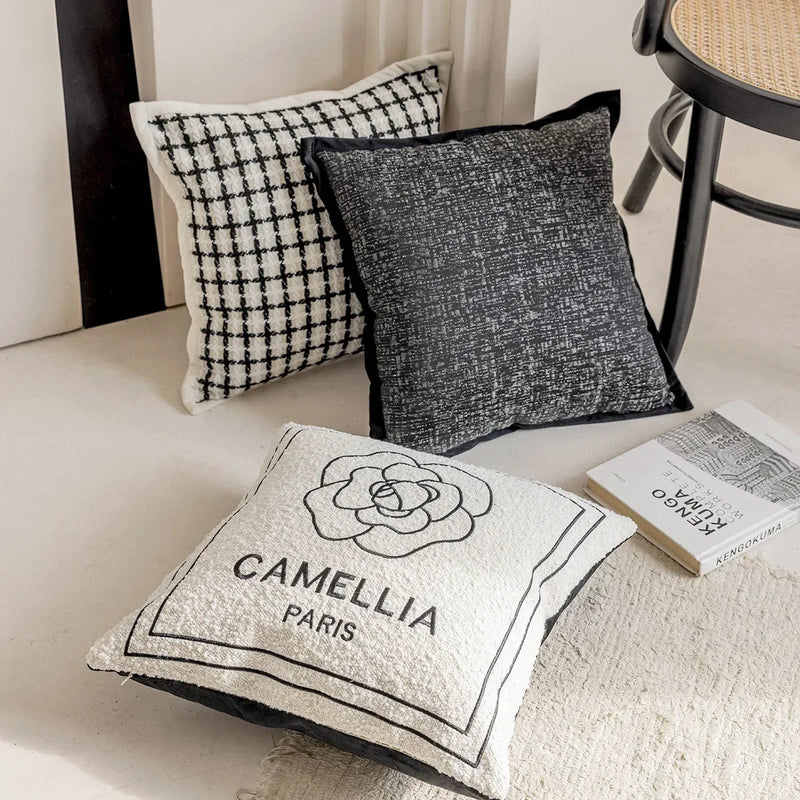 Afralia™ Camellia Jacquard Embroidery Pillow Cover Luxury Decorative Nordic Living Room