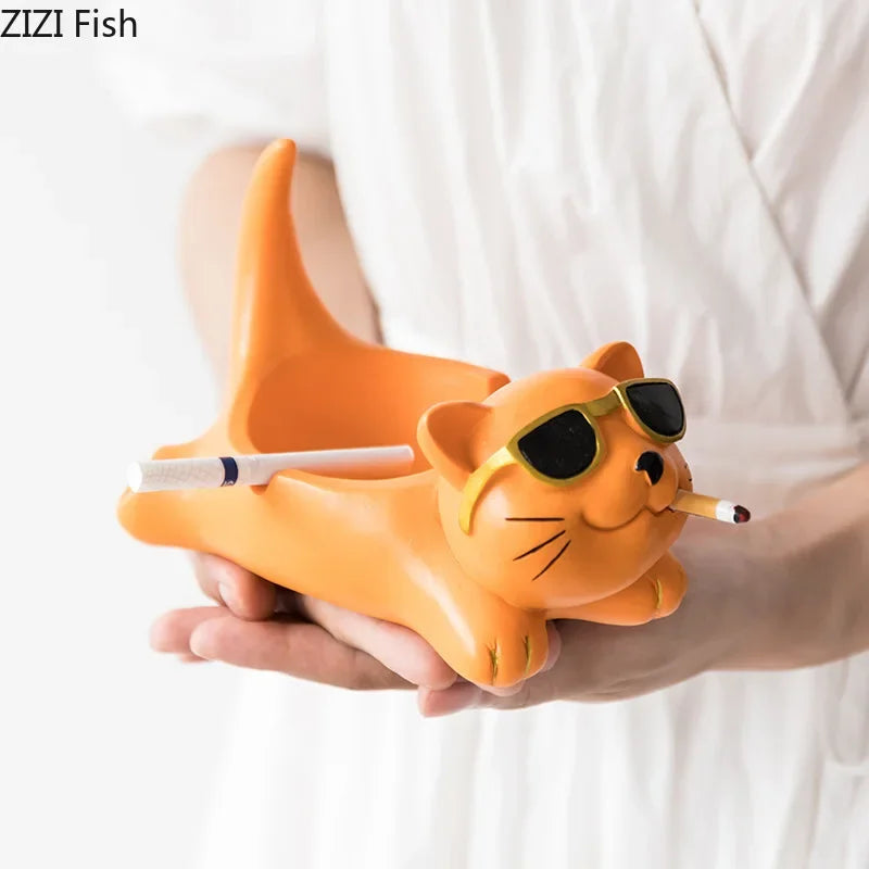 Afralia™ Cute Glasses Cat Ashtray Smoking Accessories Cartoon Animal Shape Gifts Semi-Branded