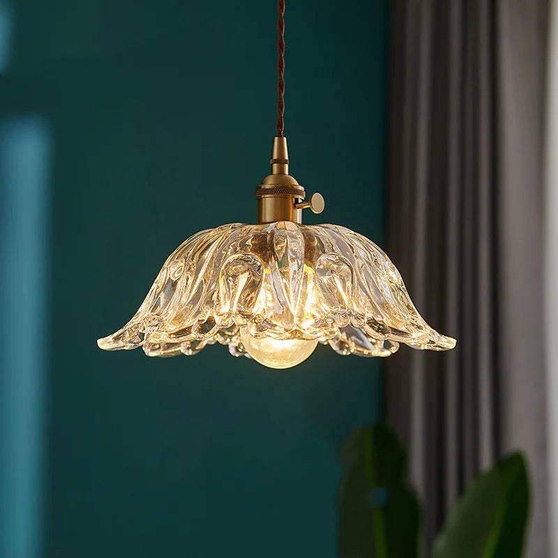 Afralia™ Copper Glass LED Pendant Lamp with Knob Switch - Modern Hanging Light Fixtures