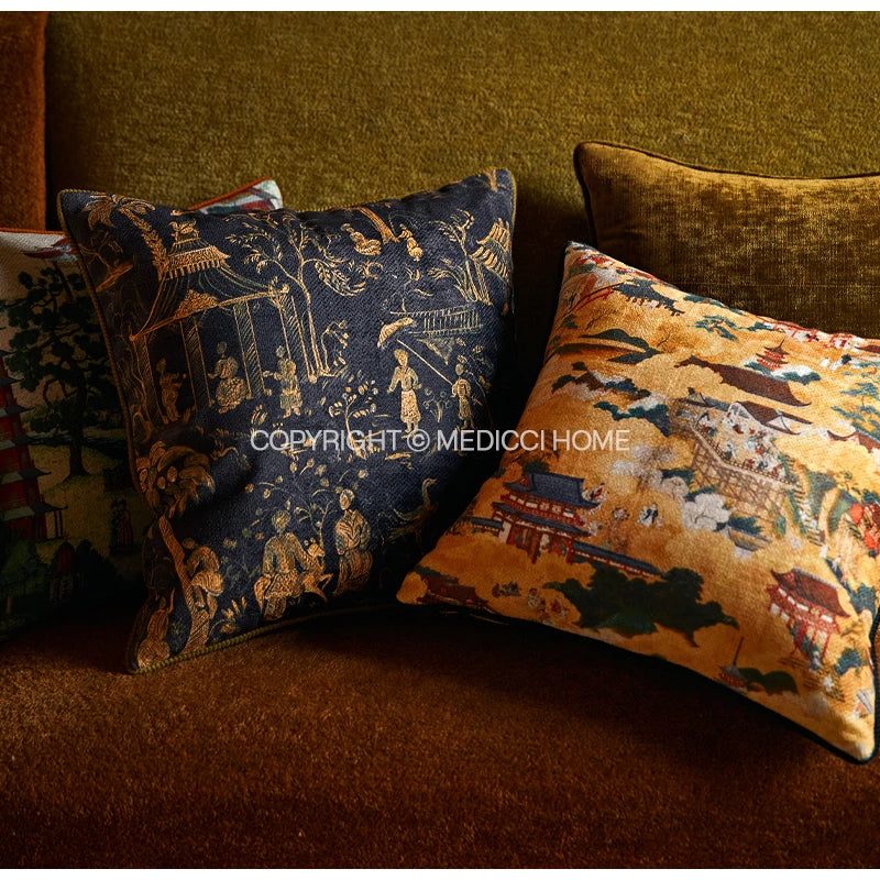 Afralia™ Oriental Salon Retro Luxury Throw Pillow Covers for Living Room Sofa