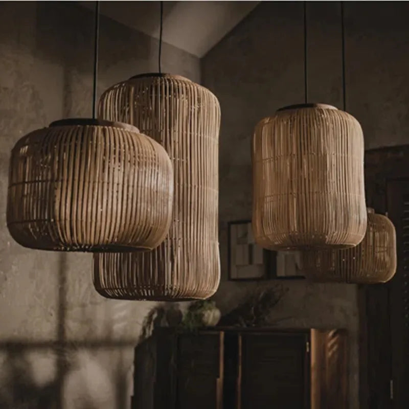 Afralia™ Japanese Rattan Pendant Light: Vintage Wabi-sabi Lighting for Home Living and Dining Room