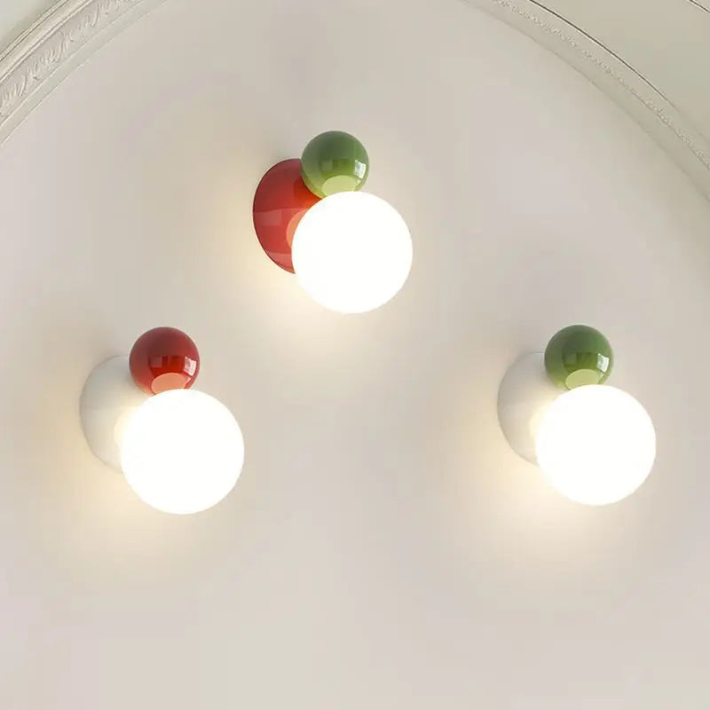 Afralia™ LED Wall Light Red Green White Metal Kids Room Lamp White Acrylic Ball