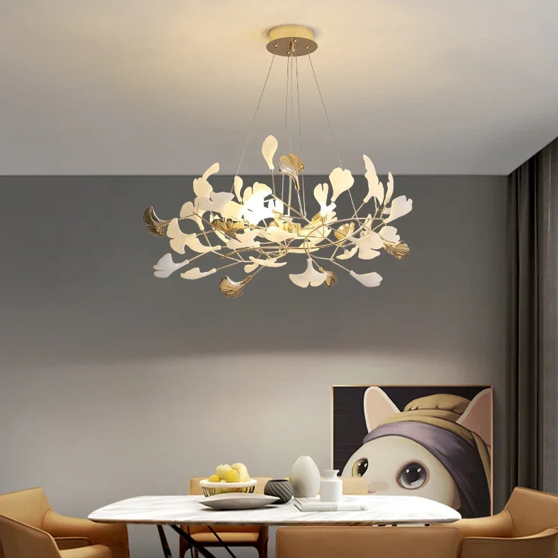 Afralia™ Nordic Ginkgo Leaf Chandelier LED Pendant Light for Living Dining Bedroom
