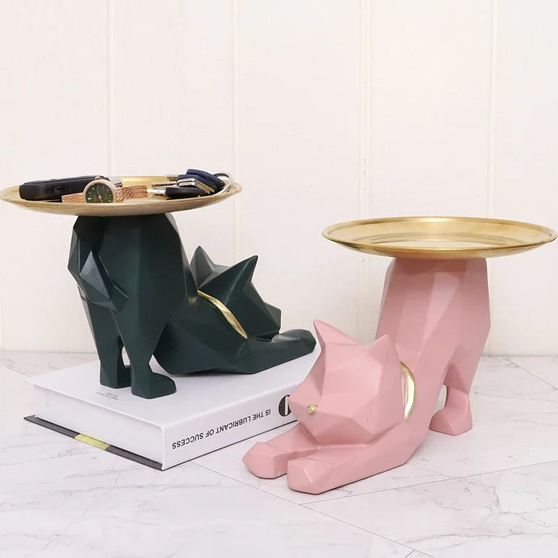 Afralia™ Geometric Cat Storage Figurines - Nordic Home Entrance Key Tray Decoration