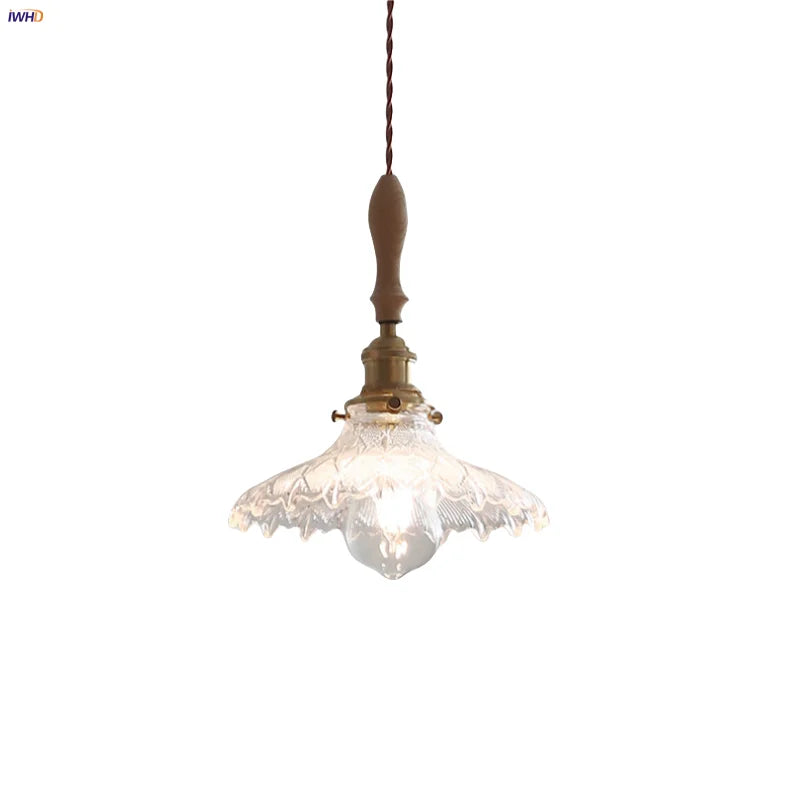 Afralia™ Glass LED Pendant Lamp with Wood Handle - Modern Nordic Hanging Light