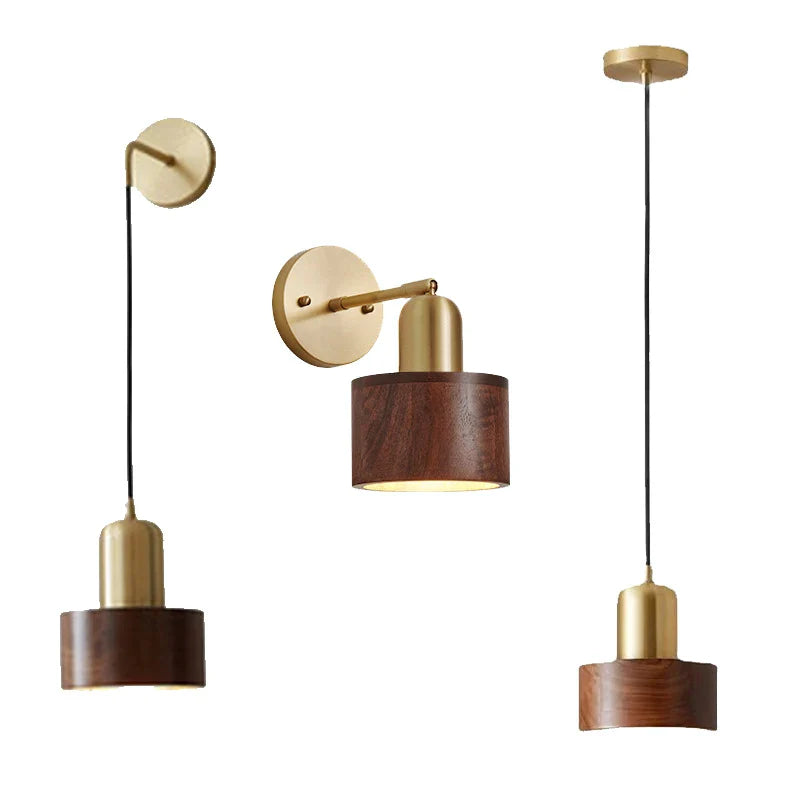 Afralia™ Retro Walnut Wood Pendant Wall Lamp Vintage Lighting E27