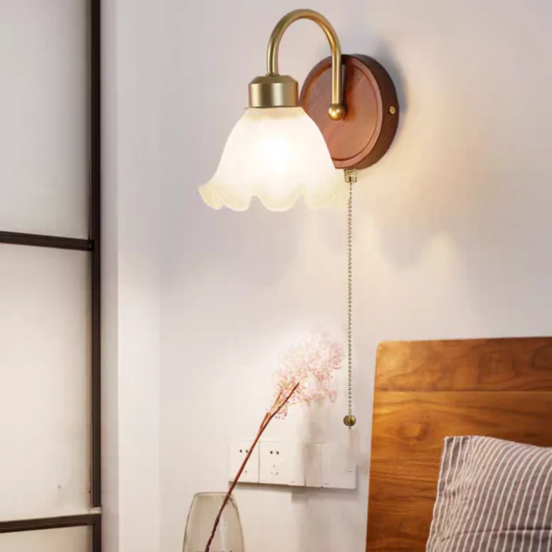 Afralia™ Glass LED Wall Sconce with Pull Chain Switch for Hallway, Bedroom, and Foyer