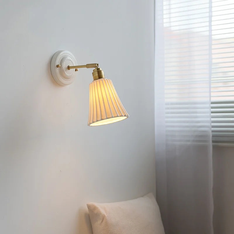 Afralia™ Pleats Ceramic LED Wall Light Bedroom Bathroom Mirror Bedside Lamp Copper