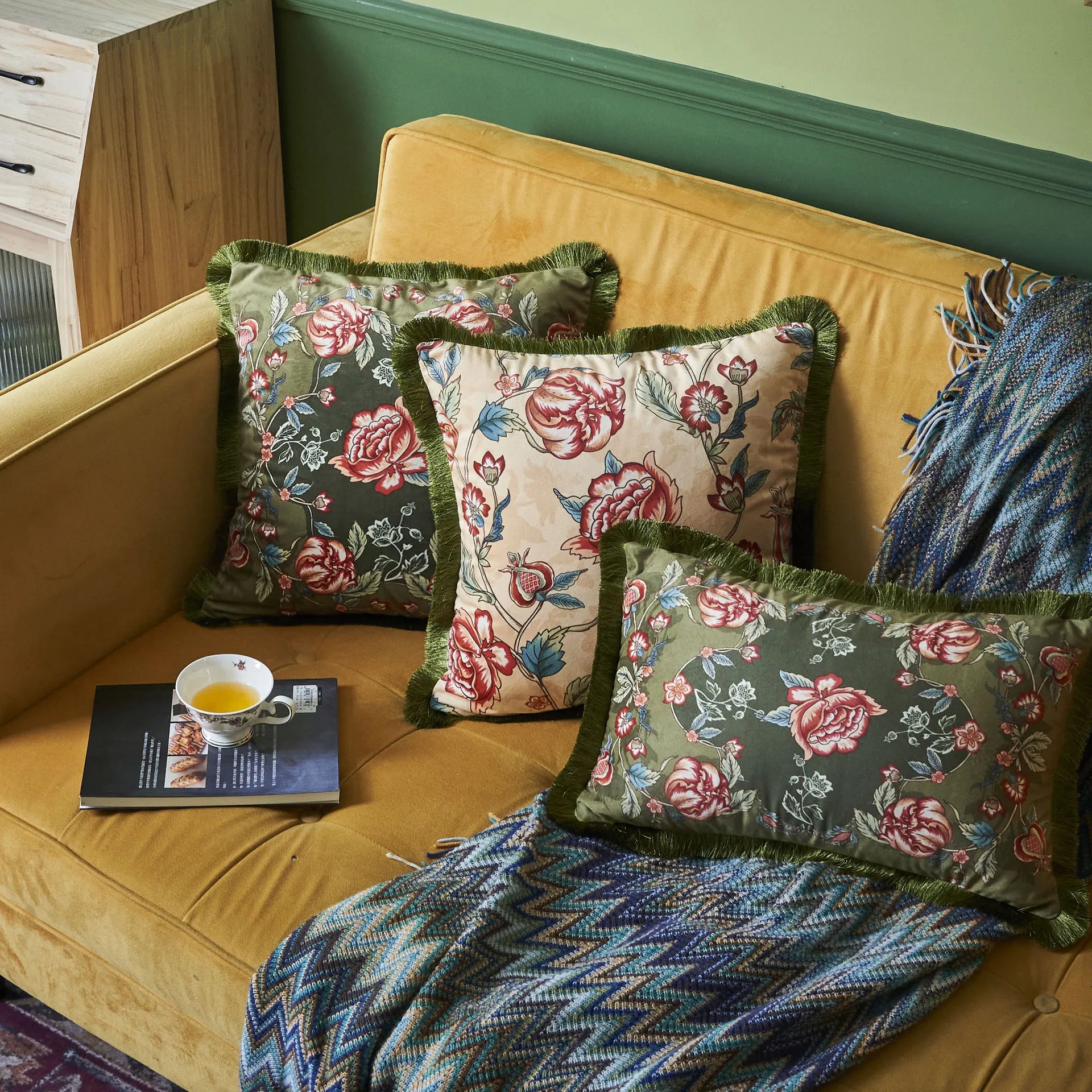 Afralia™ Tassel Pillowcase: Retro Plant Flower Office Sofa Bedside Decor